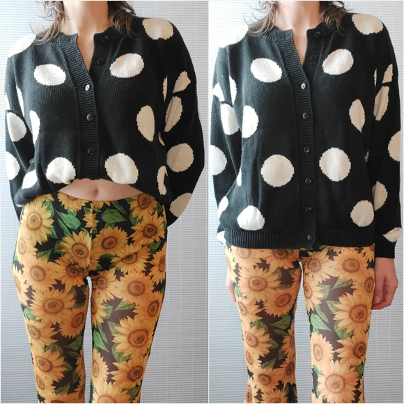 Vintage Express Tricot Polka Dot Cotton Cardigan Sweater Medium Large - Picture 1 of 11